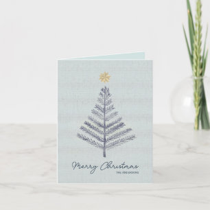 Cool Blue Hand Drawn Tree Christmas Photo Holiday Card