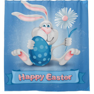 Cool Blue Happy Easter Shower Curtain