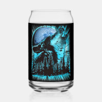 Cool Blue Howling Wolf Moon Pine Forest