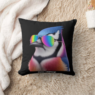 Cool Blue Jay Bird Wearing Sunglasses Retro Cushion