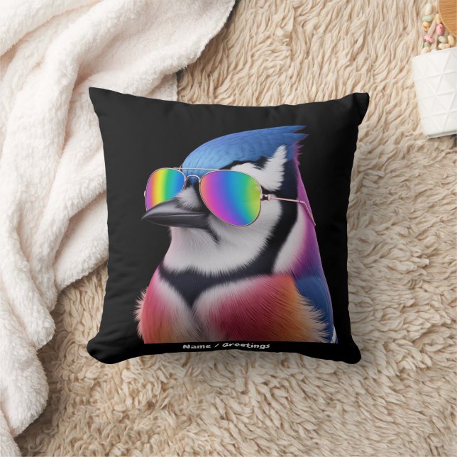 Cool Blue Jay Bird Wearing Sunglasses Retro Cushion (Blanket)