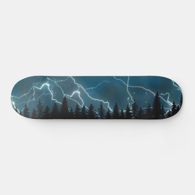 Cool Blue Lightning Strike over Forest  Skateboard (Horz)