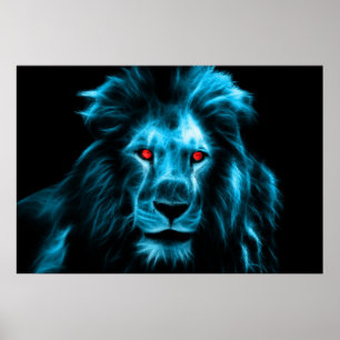 Cool Blue Lion With Blue Eyes Portrait Poster