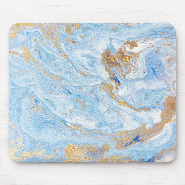 Cool Blue Marble Gold Glitter Mouse Pad (Front)