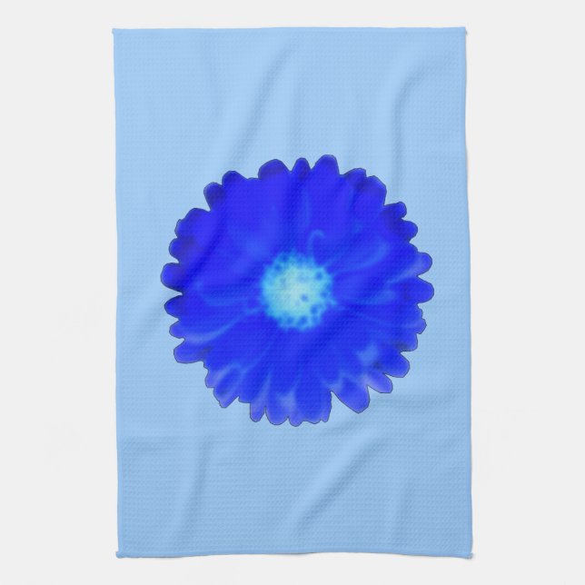 Cool Blue Marigold Kitchen Towel (Vertical)
