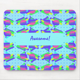Cool Blue Memphis Customisable Triangle Pattern Mouse Pad