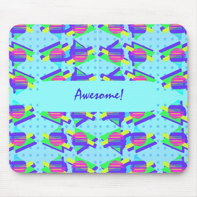 Cool Blue Memphis Customisable Triangle Pattern Mouse Pad (Front)