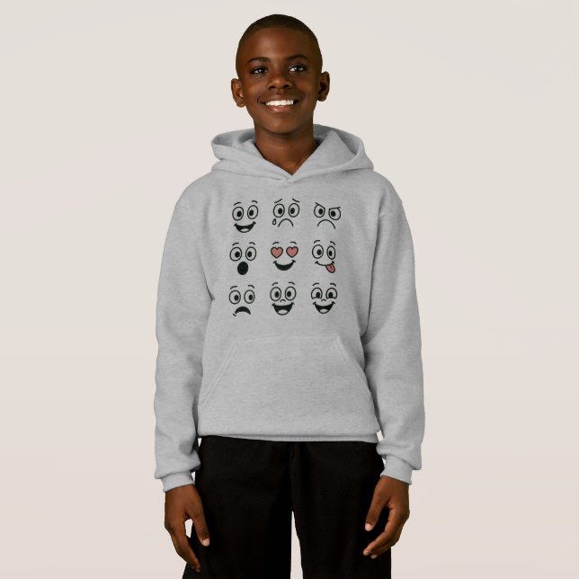 Cool Blue Monster Faces Pattern Boys Hoodie - Fun  (Front Full)