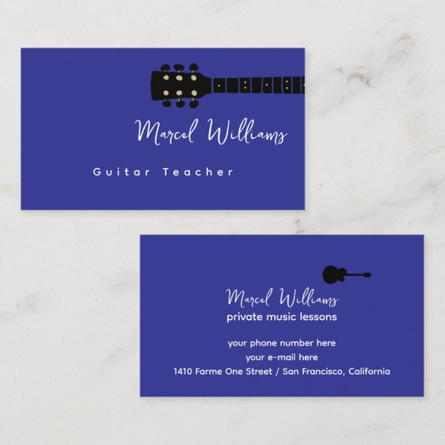 Cool Blue Music Business Card for Guitar Teachers (Front/Back)
