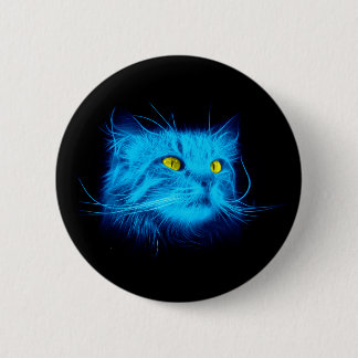 Cool Blue Neon Cat Art - Glowing Animal Design 6 Cm Round Badge