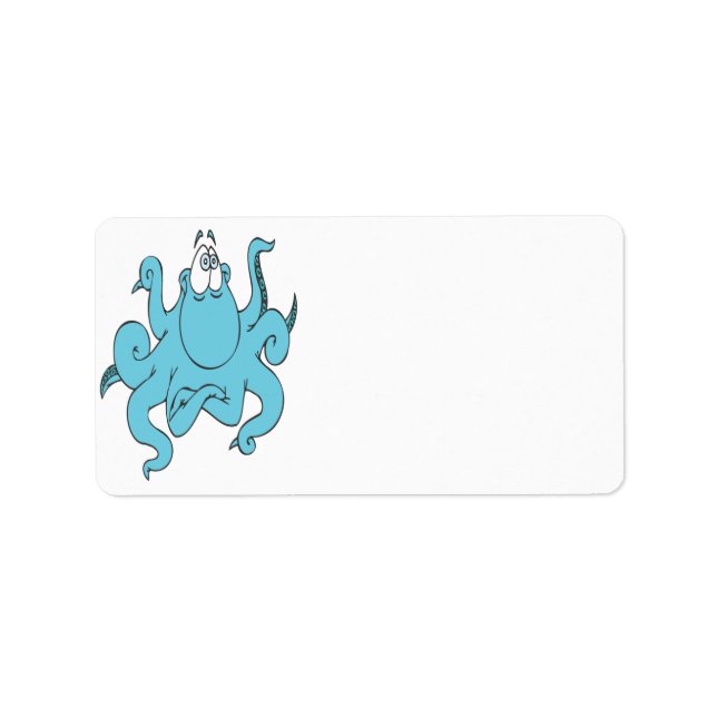 cool blue octopus cartoon character label (Front)