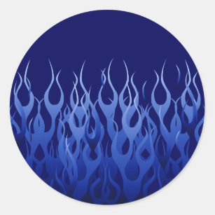 Cool Blue on Blue Racing Flames decorative Classic Round Sticker
