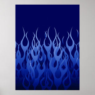 Cool Blue on Blue Racing Flames Poster
