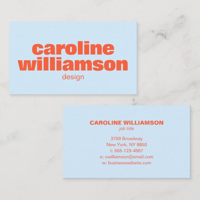 Cool Blue Orange Modern Aesthetic Bold Name Business Card (Front/Back)