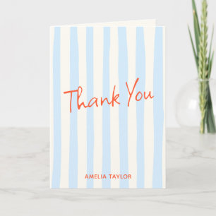 Cool Blue Painted Stripe Persimmon Handwriting Thank You Card