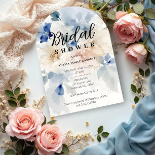 Cool Blue & Pastel Floral Watercolor Bridal Shower Invitation