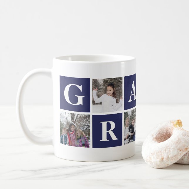 Cool Blue Photo Collage Grampa Mug (With Donut)
