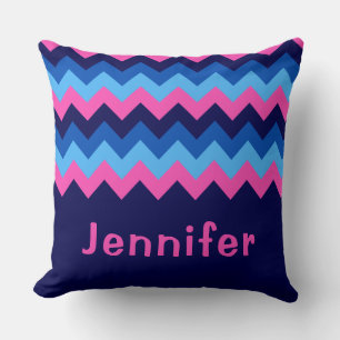 Cool Blue Pink Chevron Monogram Big Throw Pillow