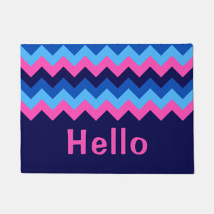 Cool Blue Pink Chevron Monogram Doormat
