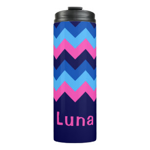 Cool Blue Pink Chevron Monogram Thermal Tumbler