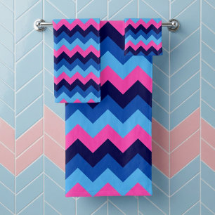 Cool Blue Pink Chevron Pattern Bath Towel Set