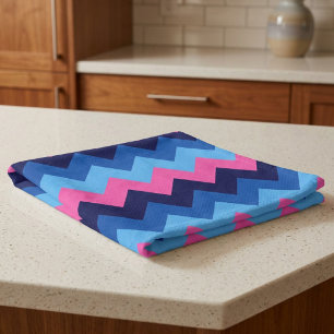 Cool Blue Pink Chevron Pattern Kitchen Towel