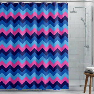 Cool Blue Pink Chevron Pattern Shower Curtain