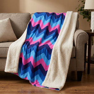 Cool Blue Pink Chevrons Large Sherpa Blanket