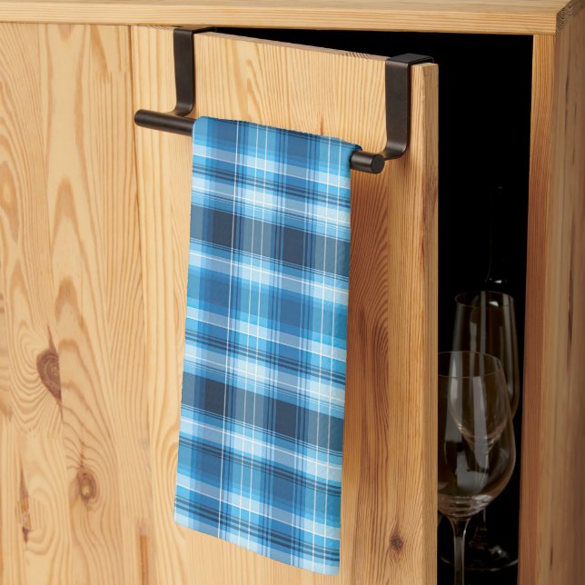 Cool blue plaid tiled pattern  tea towel (Thirds Fold)