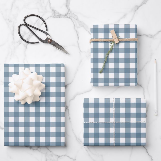 Cool blue plaid wrapping paper sheet (Front)