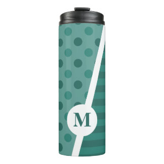 Cool Blue Polka Dots and Stripes: Monogram Thermal Tumbler