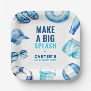 Cool Blue Pool Party Summer Boys Birthday Paper Plate