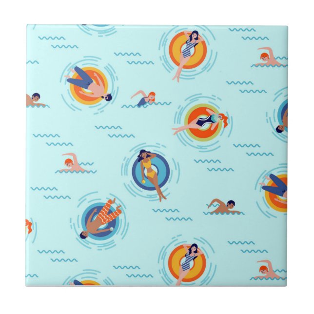 Cool Blue pool party Summer vibe Tile (Front)