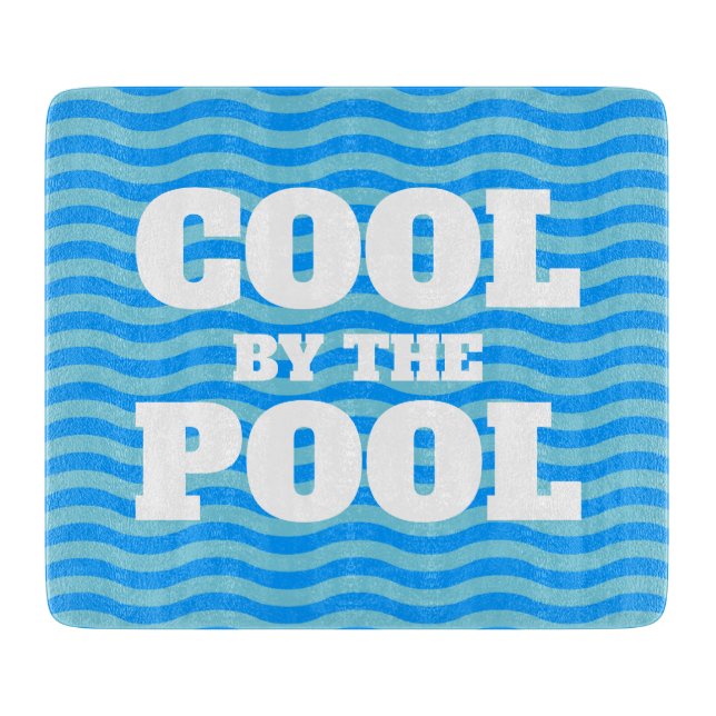 Cool blue pool water thin wavy lines surface glass cutting board (Front)