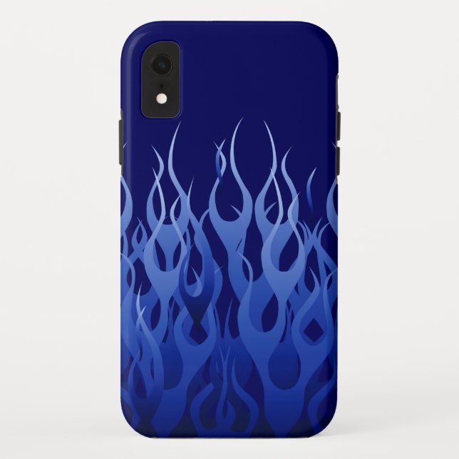 Cool Blue Racing Flames Pin Stripes Case-Mate iPhone Case (Back)