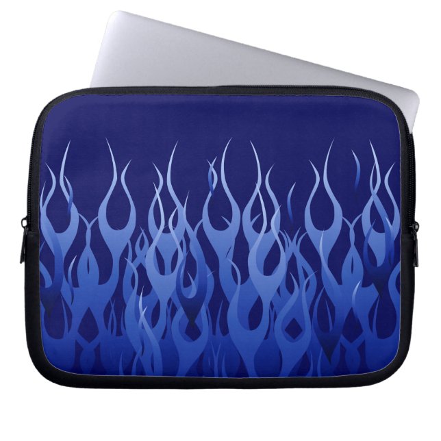 Cool Blue Racing Flames Pin Stripes Laptop Sleeve (Front)