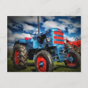 Cool Blue Red Antique Tractor Gifts for Farmers Postcard