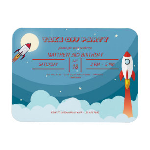 Cool Blue Red Space Ship Take Off Birthday Party Magnet