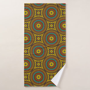 Cool Blue Red Yellow Retro Geometric Ethnic Tribal Bath Towel