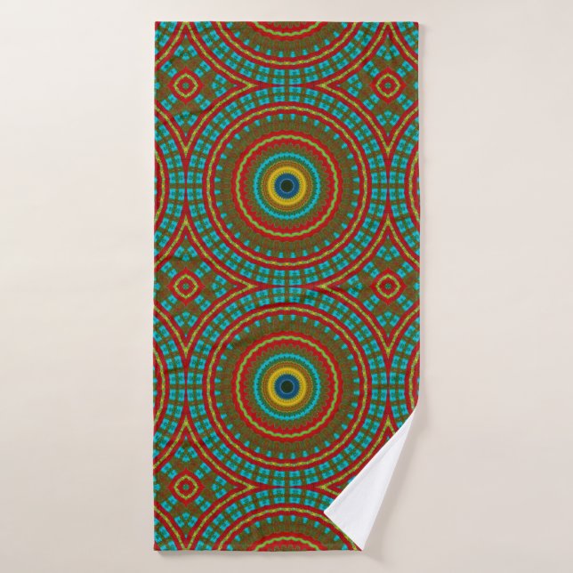 Cool Blue Red Yellow Retro Geometric Ethnic Tribal Bath Towel (Bath Towel)