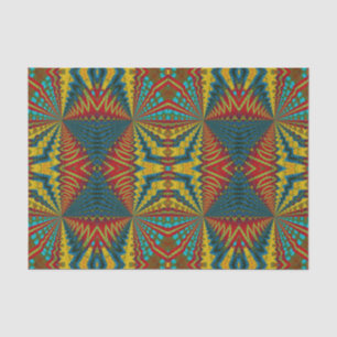 Cool Blue Red Yellow Retro Geometric Ethnic Tribal Tissue Paper