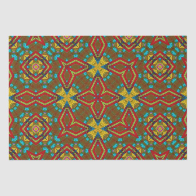 Cool Blue Red Yellow Retro Geometric Ethnic Tribal Tissue Paper (Front)