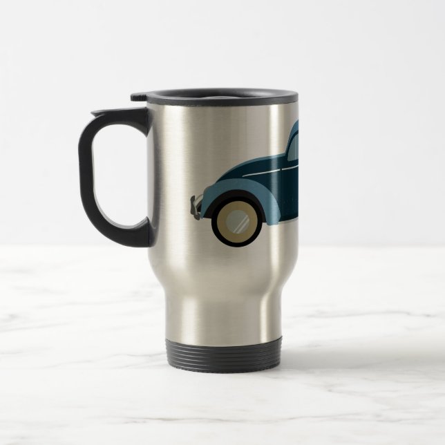 cool blue retro car with scuffs travel mug (Left)