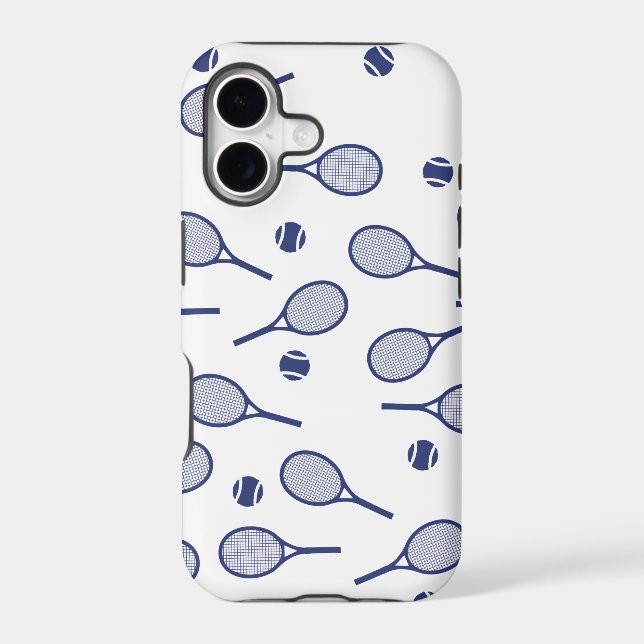 Cool Blue Retro Racquets Pattern Tennis Player    (Back)