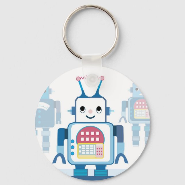 Cool Blue Robot Gifts Novelties Key Ring (Front)