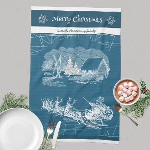Cool Blue Santa Claus Winter Décor Tea Towel