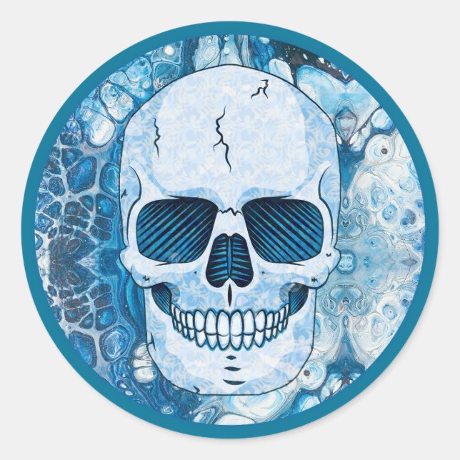 Cool Blue Skull Classic Round Sticker (Front)