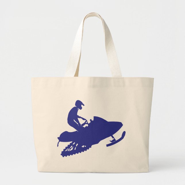 Cool Blue Snowmobiler Large Tote Bag (Front)