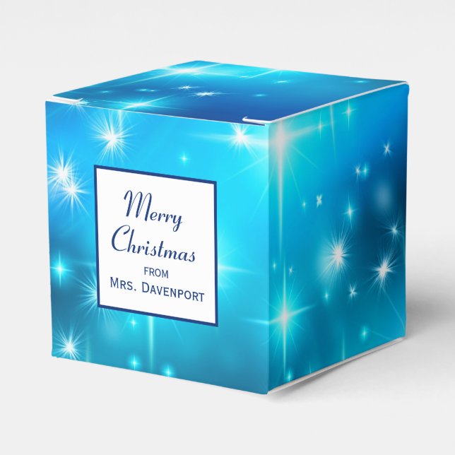 Cool Blue Sparkling Lights Abstract Space Favour Box (Front Side)