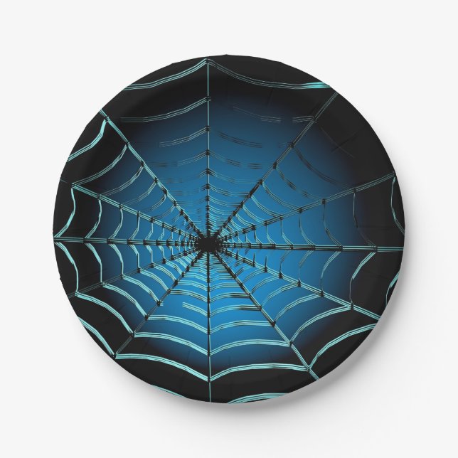 Cool Blue Spider Web Paper Plate (Front)